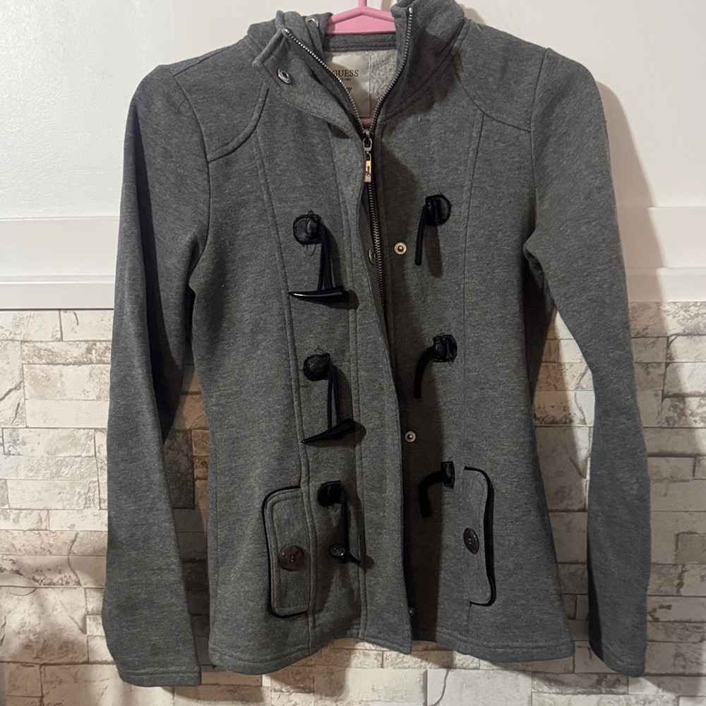 Guess Gray Utility Jacket with Toggle Closures